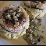 Tortino di riso alle castagne e zafferano con melanzane grigliate