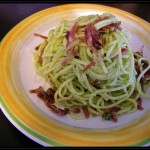 Spaghetti al pesto di rucola e coppa piacentina